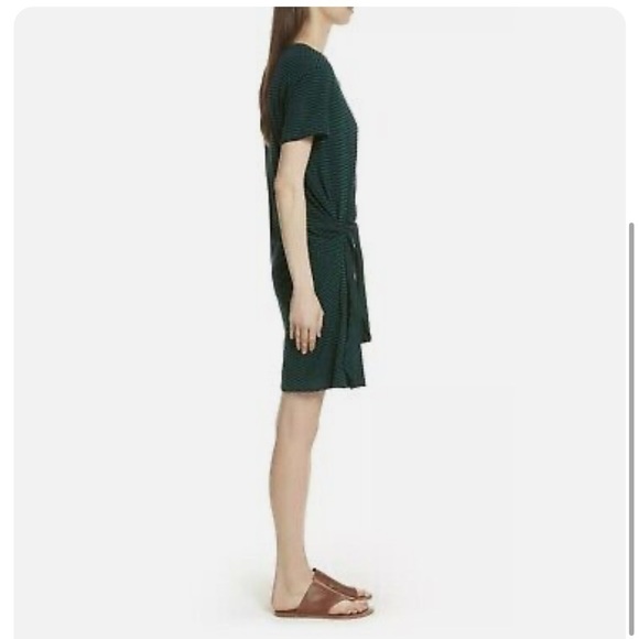 VINCE Classic Stripe Side Tie Dress Green Blue A Line Short Sleeve Sz L - Picture 3 of 12